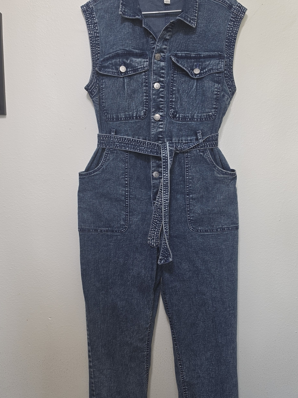 Sleeveless Denim Utility Jumpsuit - Indigo Blue